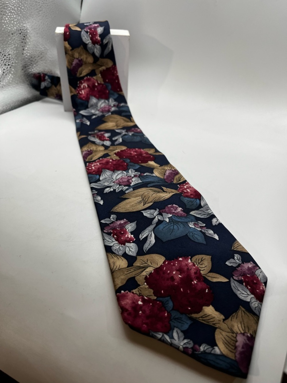 Men's Pierre Cardin Navy Tie with Berry Pattern